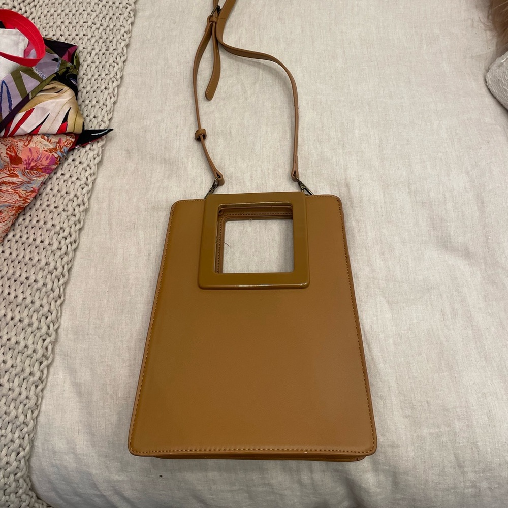 Tan Brown Anthropologie structured bag purse
